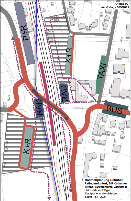 So knnte die Flche rund um den Bahnbergang an der Kalkumer Strae mal aussehen |  Stadt Ratingen/HJPplaner